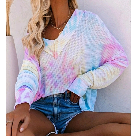 Sweaters - 🎊HOST PICK🎊Tie Dye Off ShoulderV Neck 